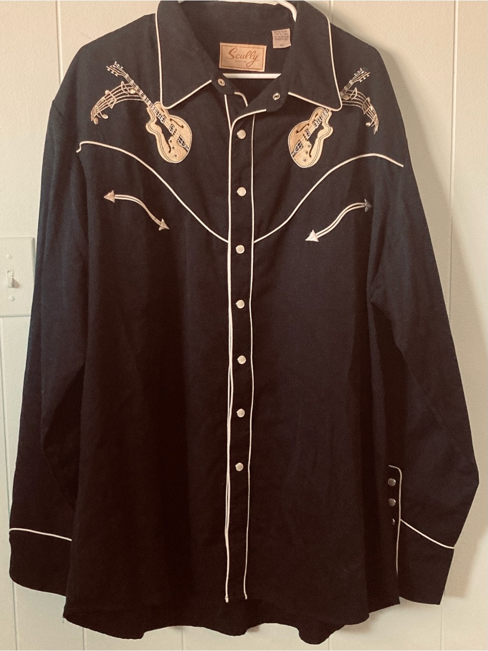 Scully Black Western Shirt with Guitars and cars Embroidery